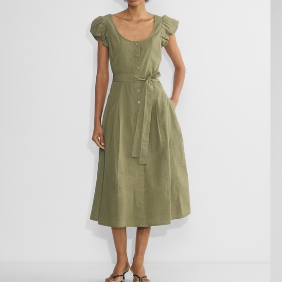 Wilfred Aritzia Governess Poplin Midi Dress Green Olive Short Sleeve Button Up S - Picture 1 of 16